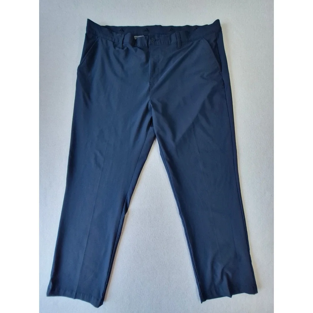 Adidas Mens Navy Blue Golf Pants Flat Front Performance Trousers 42x32